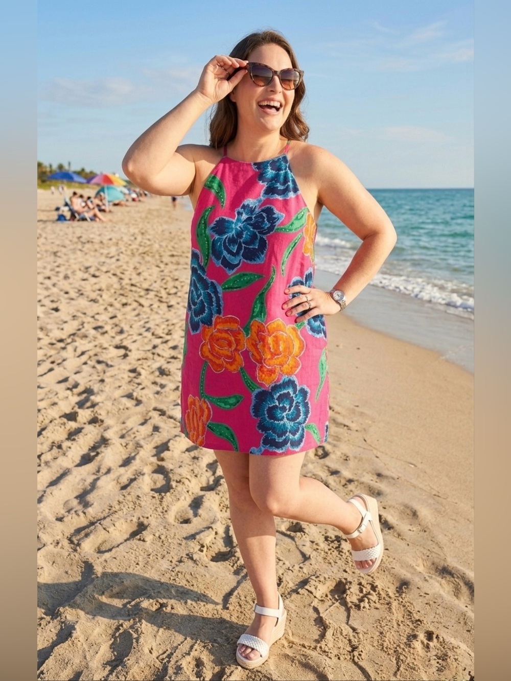 NEW Show Me Your MuMu Ladies Katy Halter Colorful Floral Mini Dress Size XL Pink